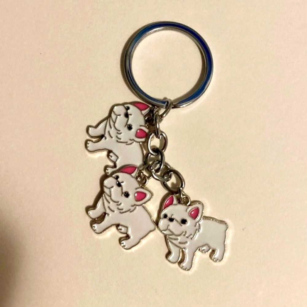 White Bulldog Dog Keychain